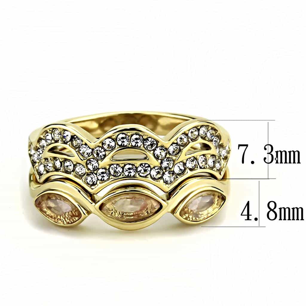 Stainless Steel Gold IP Champagne CZ Marquise Pave Infinity Ring view 4