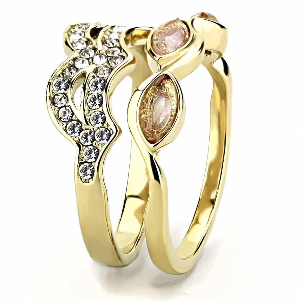 Stainless Steel Gold IP Champagne CZ Marquise Pave Infinity Ring view 8