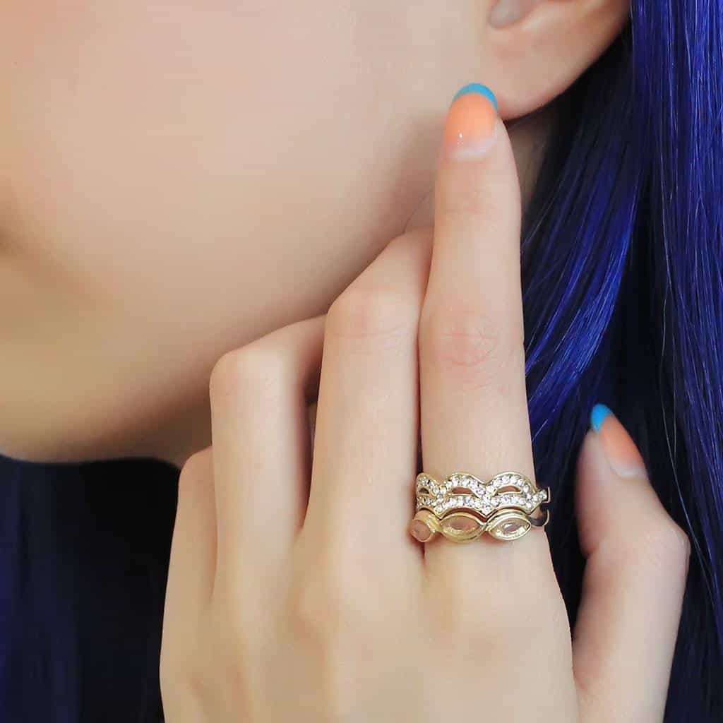 Stainless Steel Gold IP Champagne CZ Marquise Pave Infinity Ring view 10