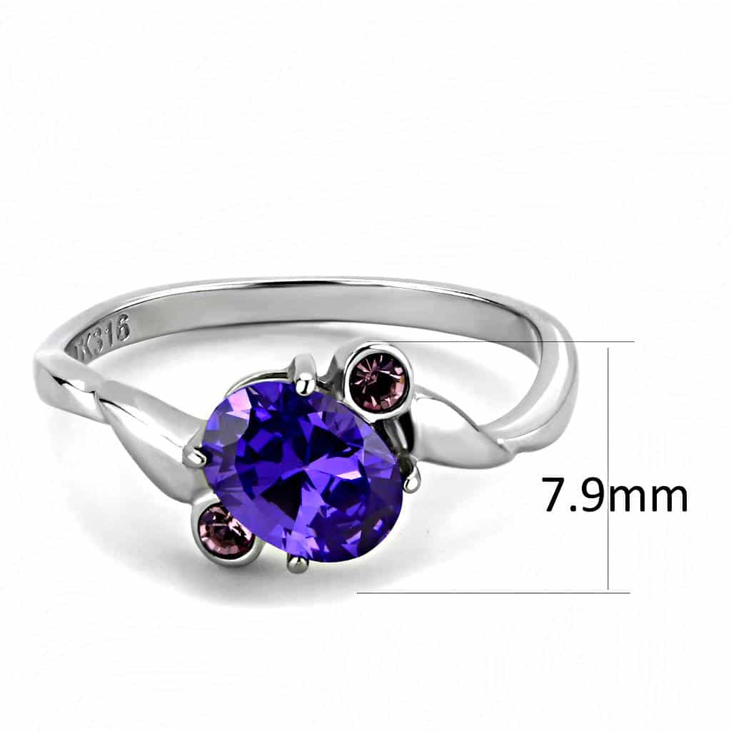 Stainless Steel Tanzanite Purple Oval CZ Pink Accent Bypass Ring view 4