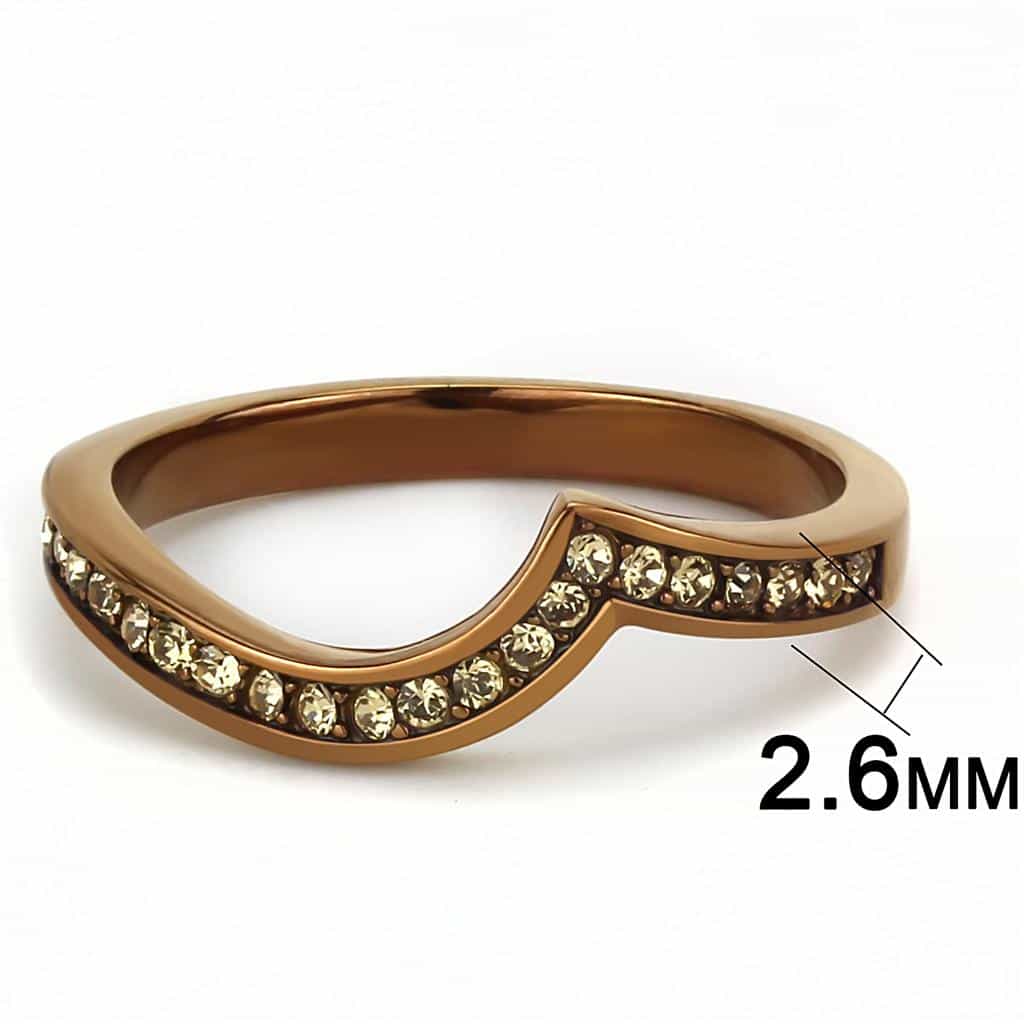 Stainless Steel Coffee Brown IP Champagne CZ Pave Curved Ring view 4