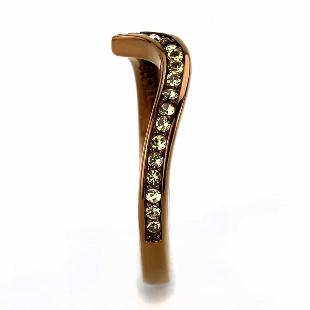 Stainless Steel Coffee Brown IP Champagne CZ Pave Curved Ring view 8