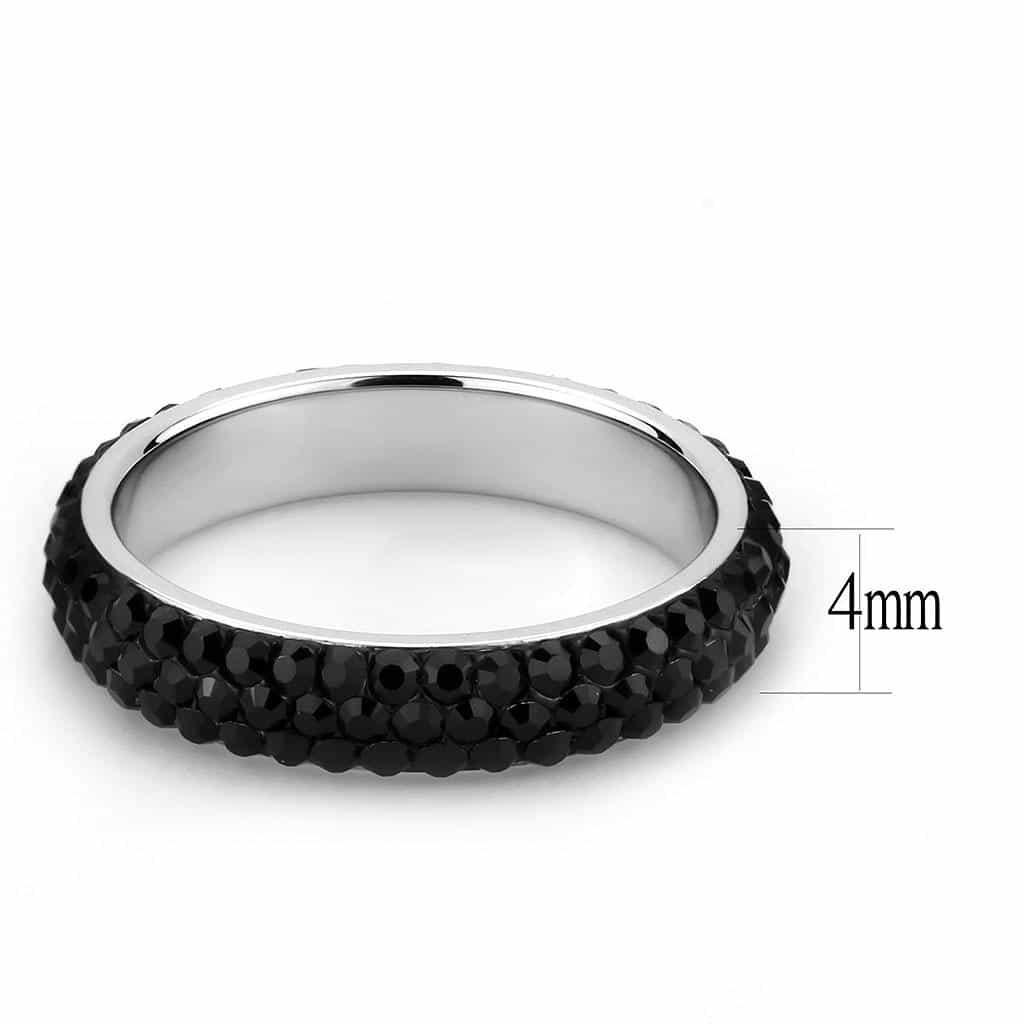 Stainless Steel Silver Black Crystal Pave Dome Eternity Band Ring view 4