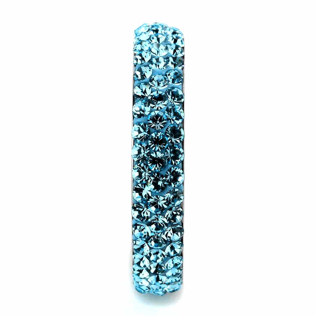 Stainless Steel Silver Aquamarine Crystal Pave Dome Eternity Ring view 8