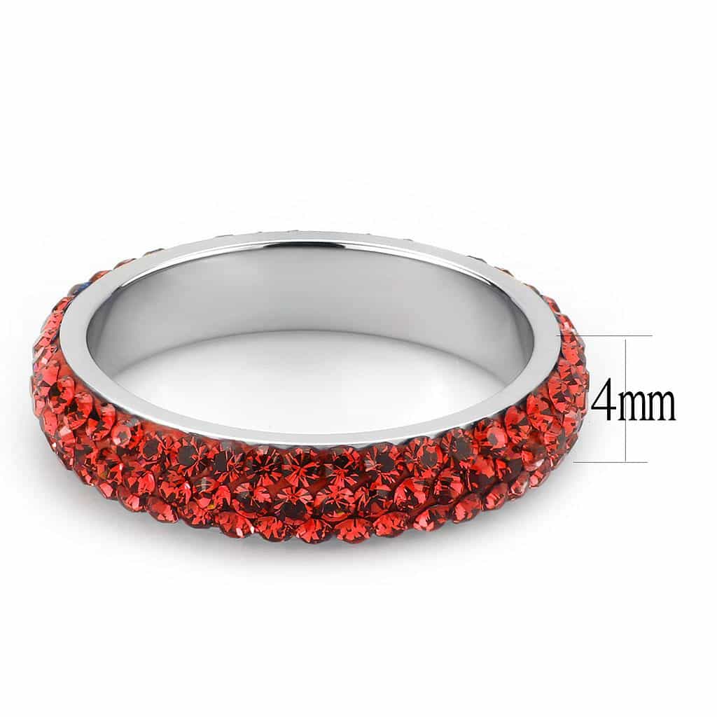 Stainless Steel Silver Red Crystal Pave Dome Eternity Band Ring view 4