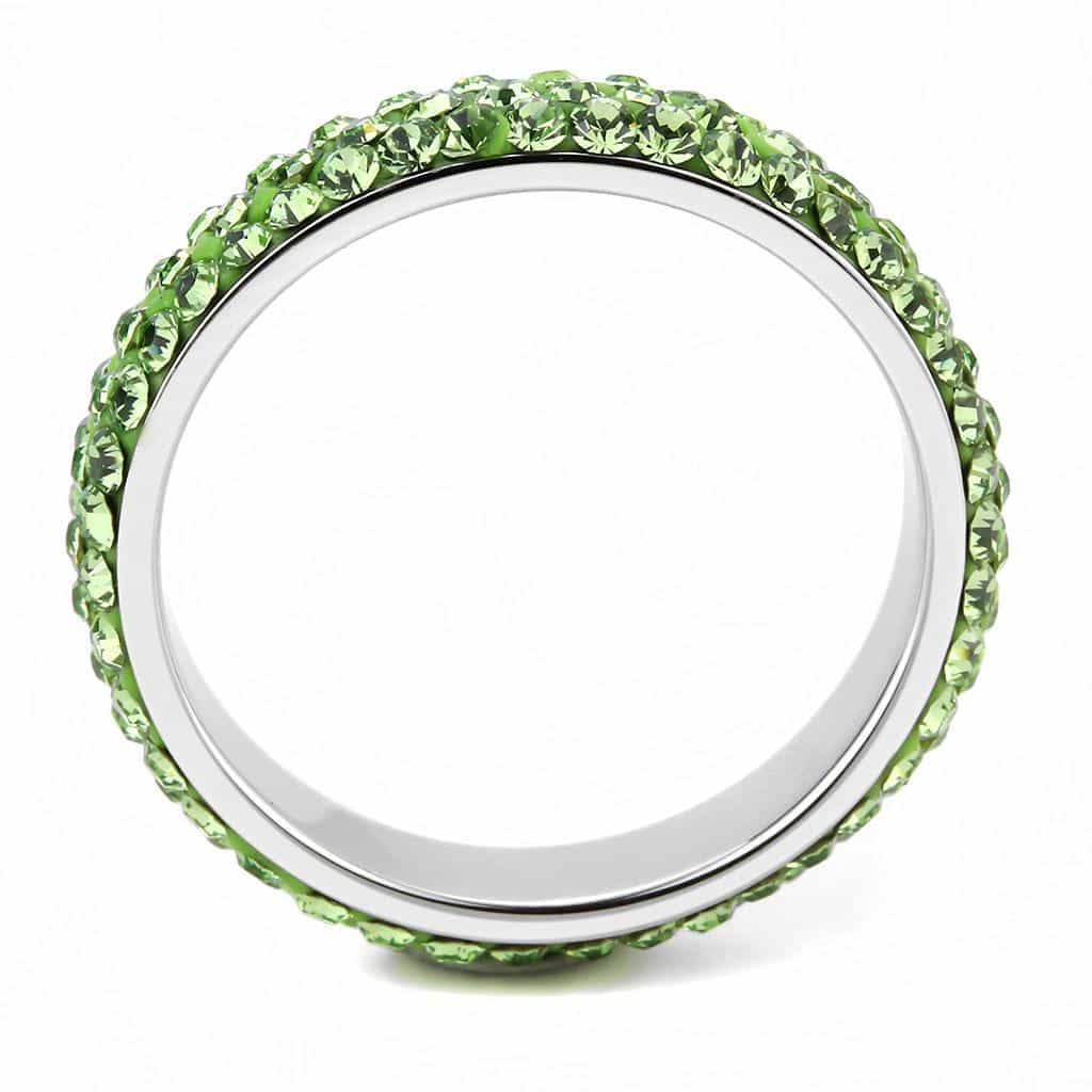 Stainless Steel Silver Peridot Green Crystal Pave Dome Ring view 6