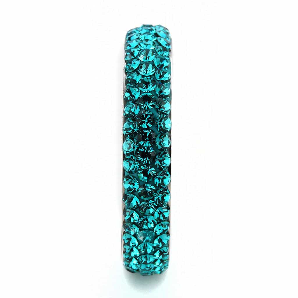 Stainless Steel Silver Teal Emerald Crystal Pave Dome Ring view 8