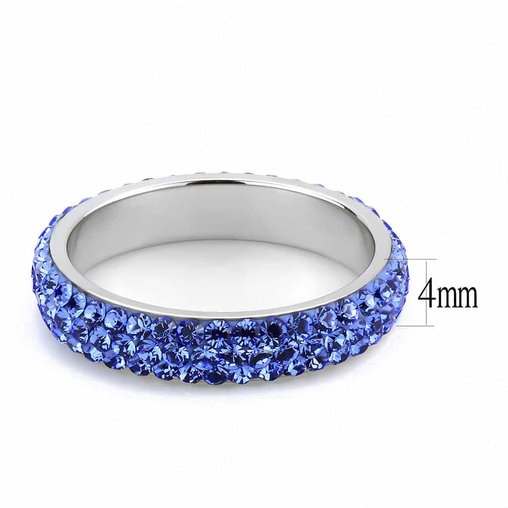 Stainless Steel Silver Tanzanite Blue Crystal Pave Dome Ring view 4