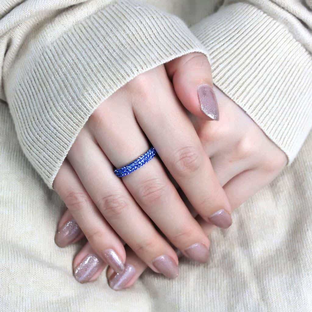 Stainless Steel Silver Tanzanite Blue Crystal Pave Dome Ring view 10