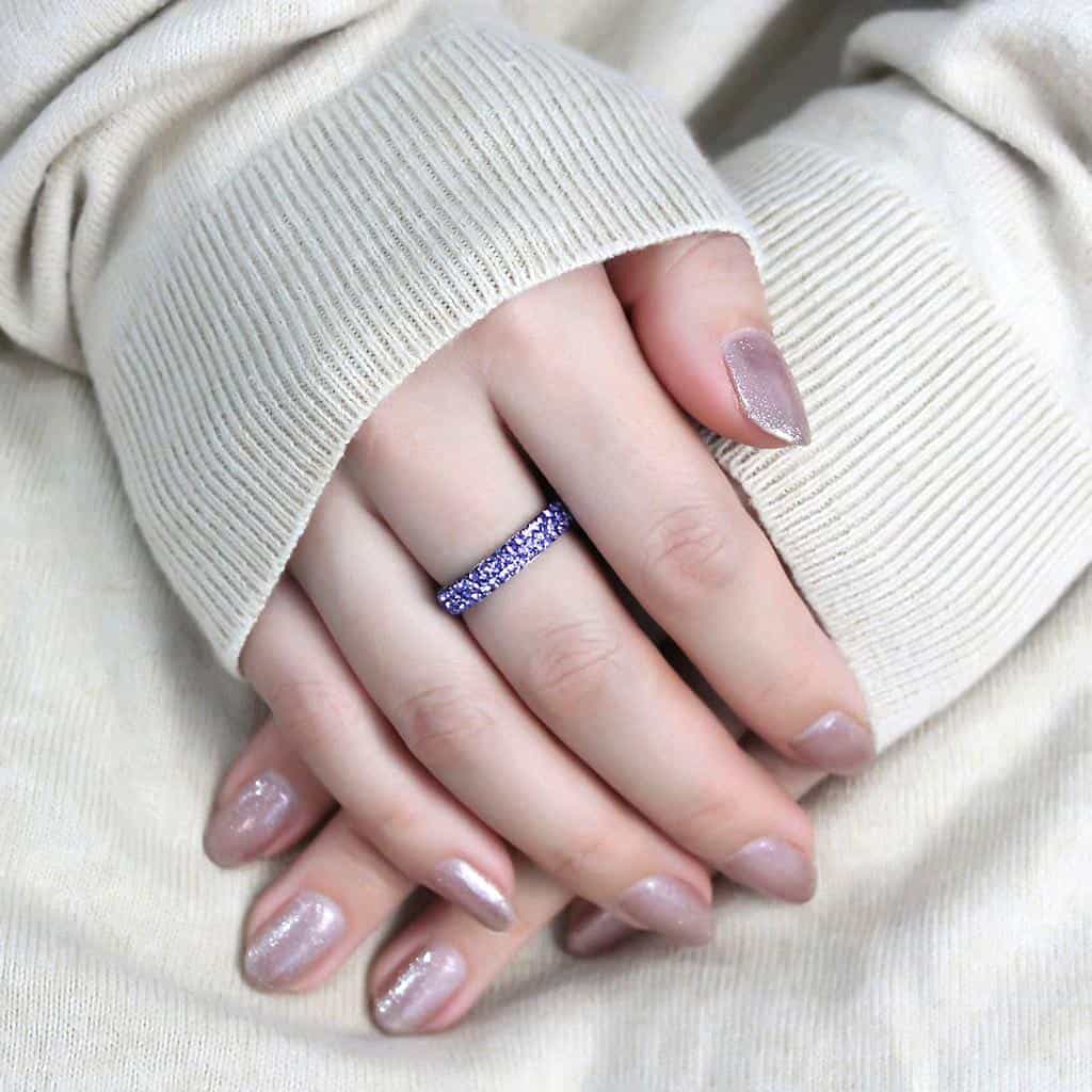 Stainless Steel Silver Purple Amethyst Crystal Pave Dome Ring view 10