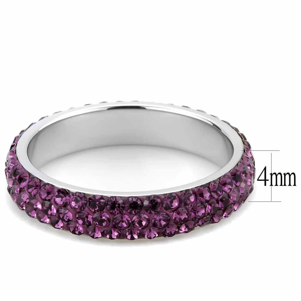 Stainless Steel Silver Fuchsia Pink Crystal Pave Dome Ring view 4
