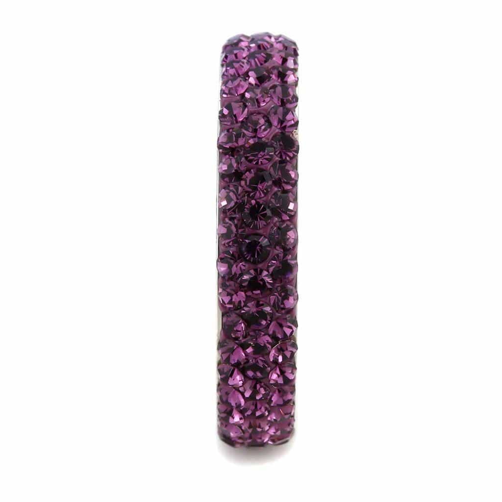 Stainless Steel Silver Fuchsia Pink Crystal Pave Dome Ring view 8