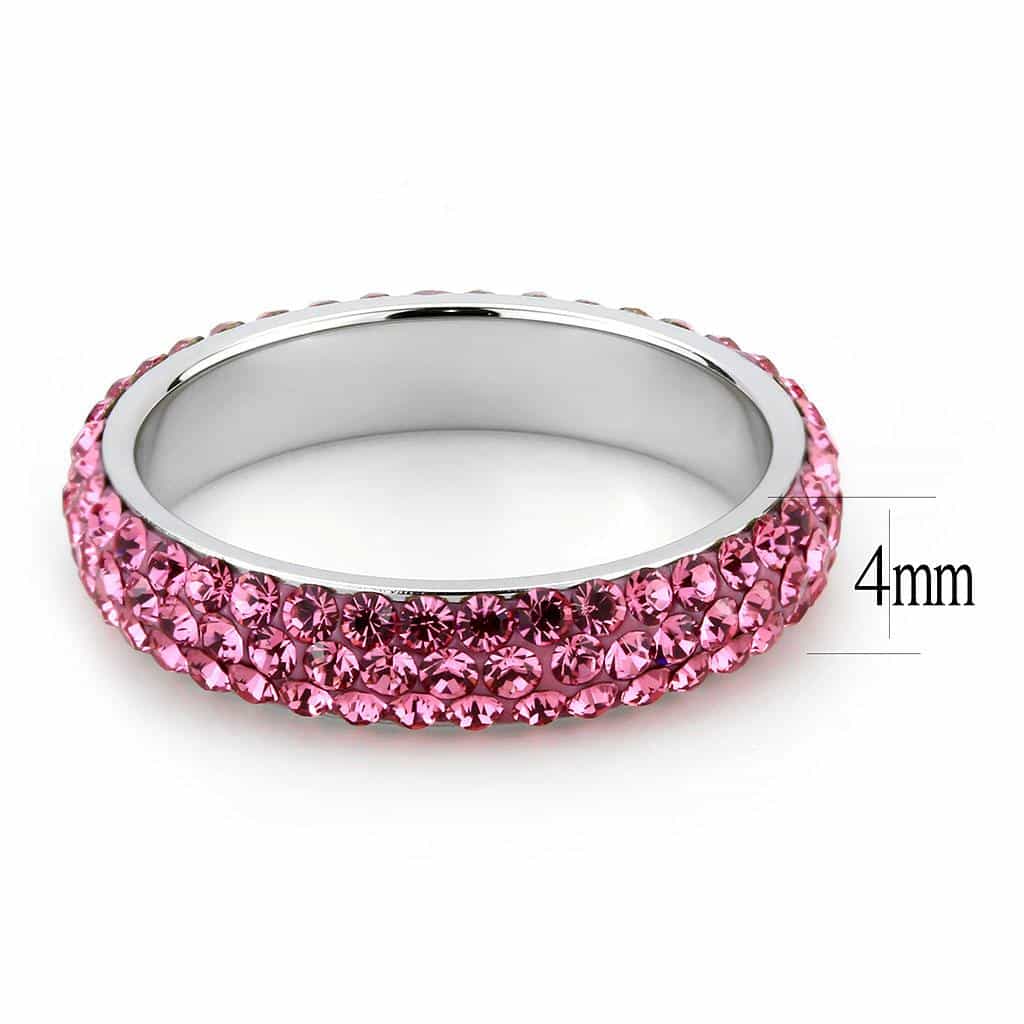 Stainless Steel Silver Rose Pink Crystal Pave Dome Eternity Ring view 4