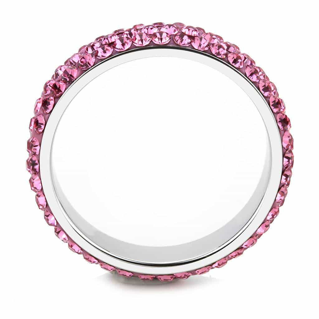 Stainless Steel Silver Rose Pink Crystal Pave Dome Eternity Ring view 6