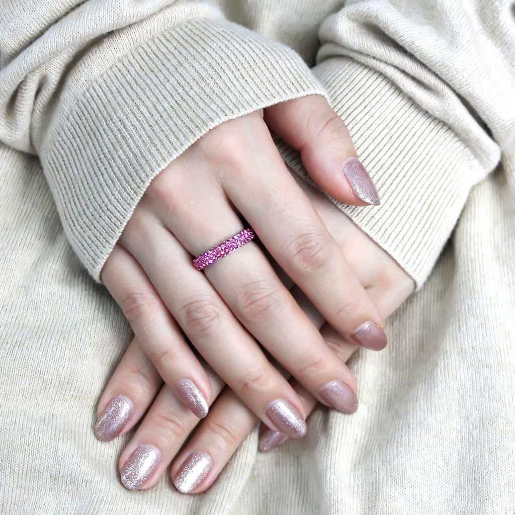 Stainless Steel Silver Rose Pink Crystal Pave Dome Eternity Ring view 10