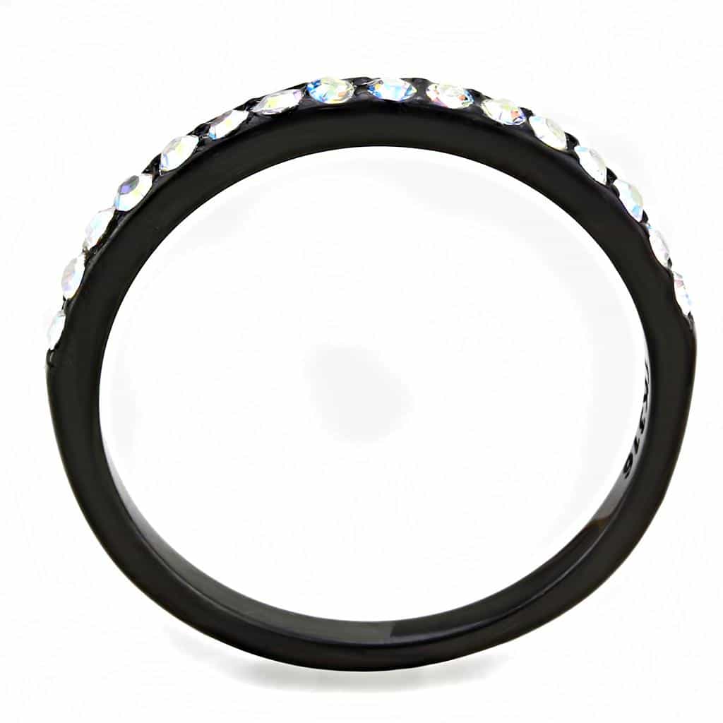 Stainless Steel Black IP Aurora Borealis Crystal Channel Ring view 6