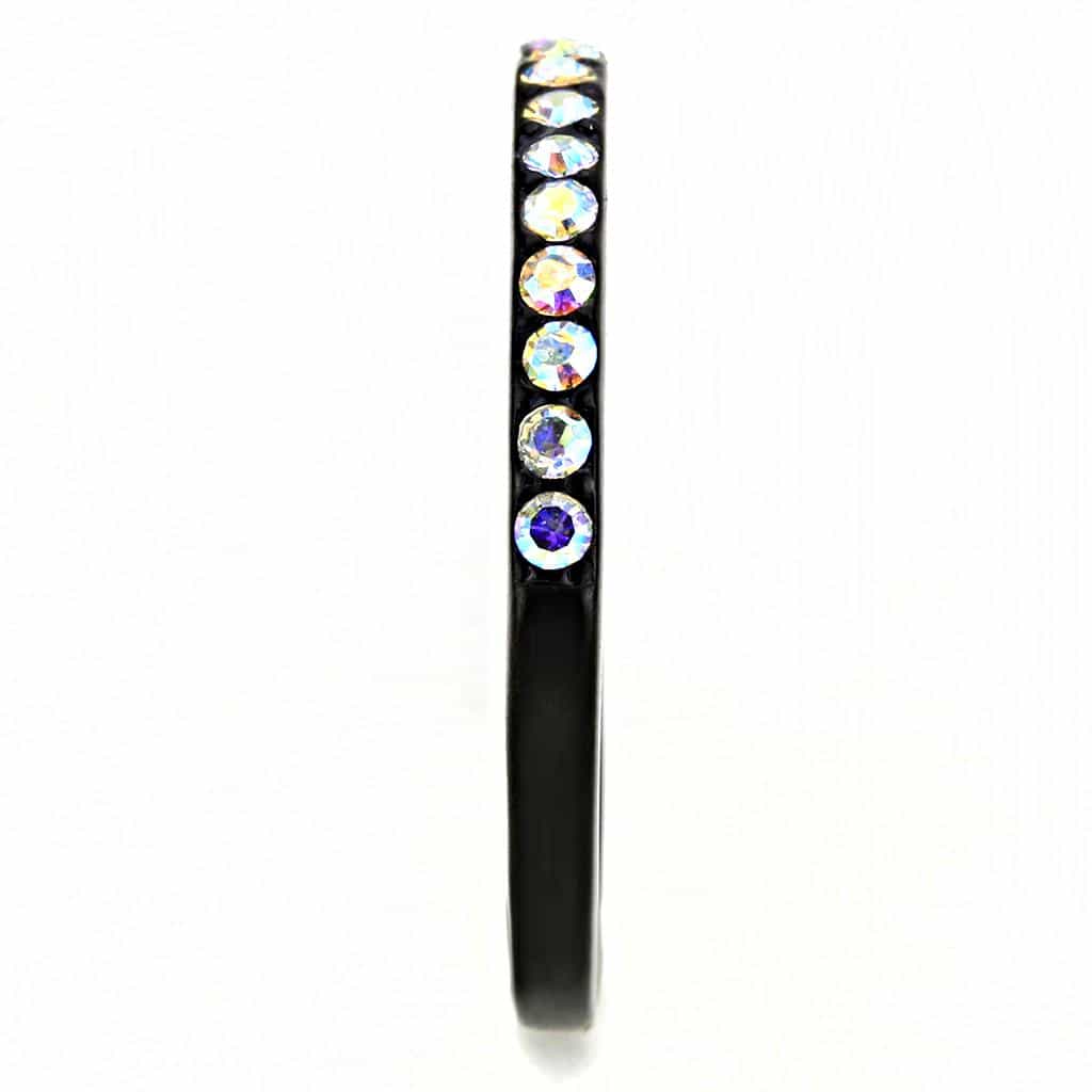 Stainless Steel Black IP Aurora Borealis Crystal Channel Ring view 8