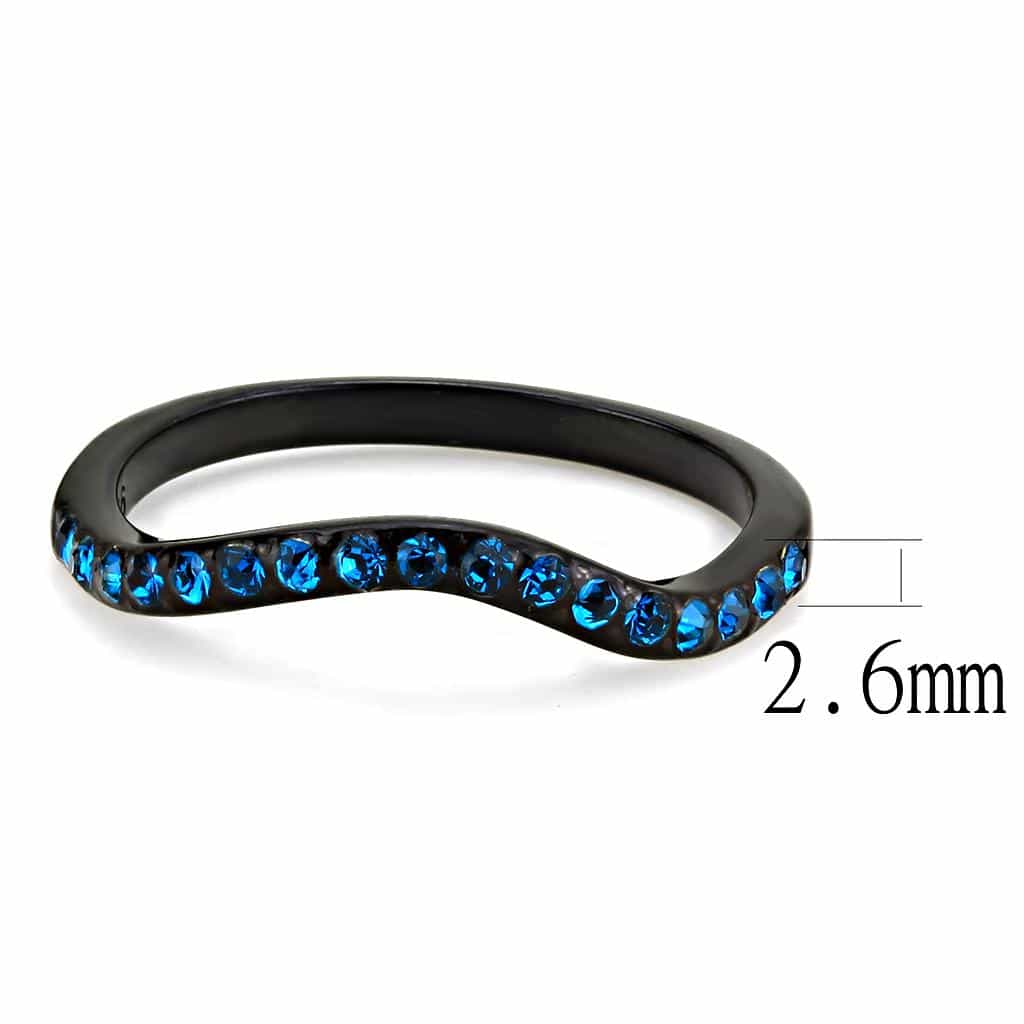 Stainless Steel Black IP Blue Zircon Crystal Channel Thin Ring view 4