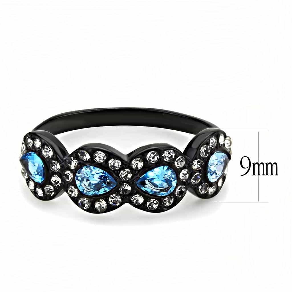 Stainless Steel Black IP Light Blue CZ Marquise Pave Triple Ring view 4
