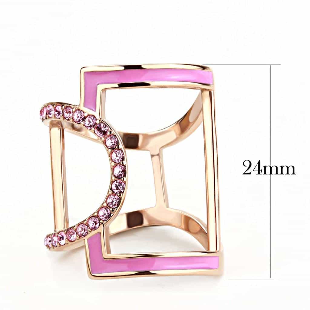 Stainless Steel Rose Gold IP Pink Enamel CZ Circle Geometric Ring view 4