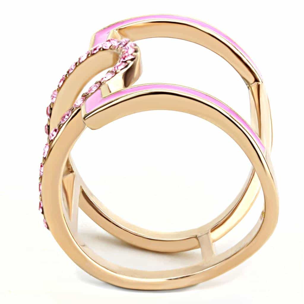 Stainless Steel Rose Gold IP Pink Enamel CZ Circle Geometric Ring view 6