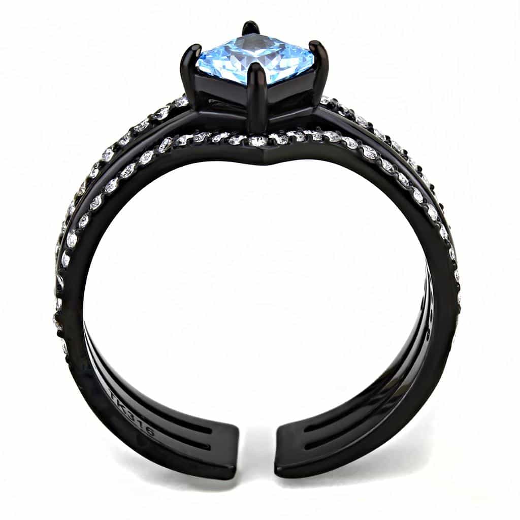 Stainless Steel Black IP Aquamarine Princess CZ Pave Chevron Ring view 6