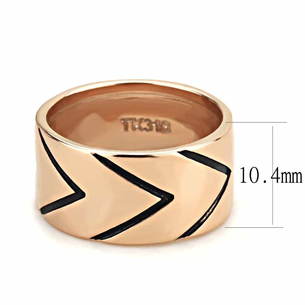 Stainless Steel Rose Gold IP Black Enamel Chevron Arrow Wide Ring view 4