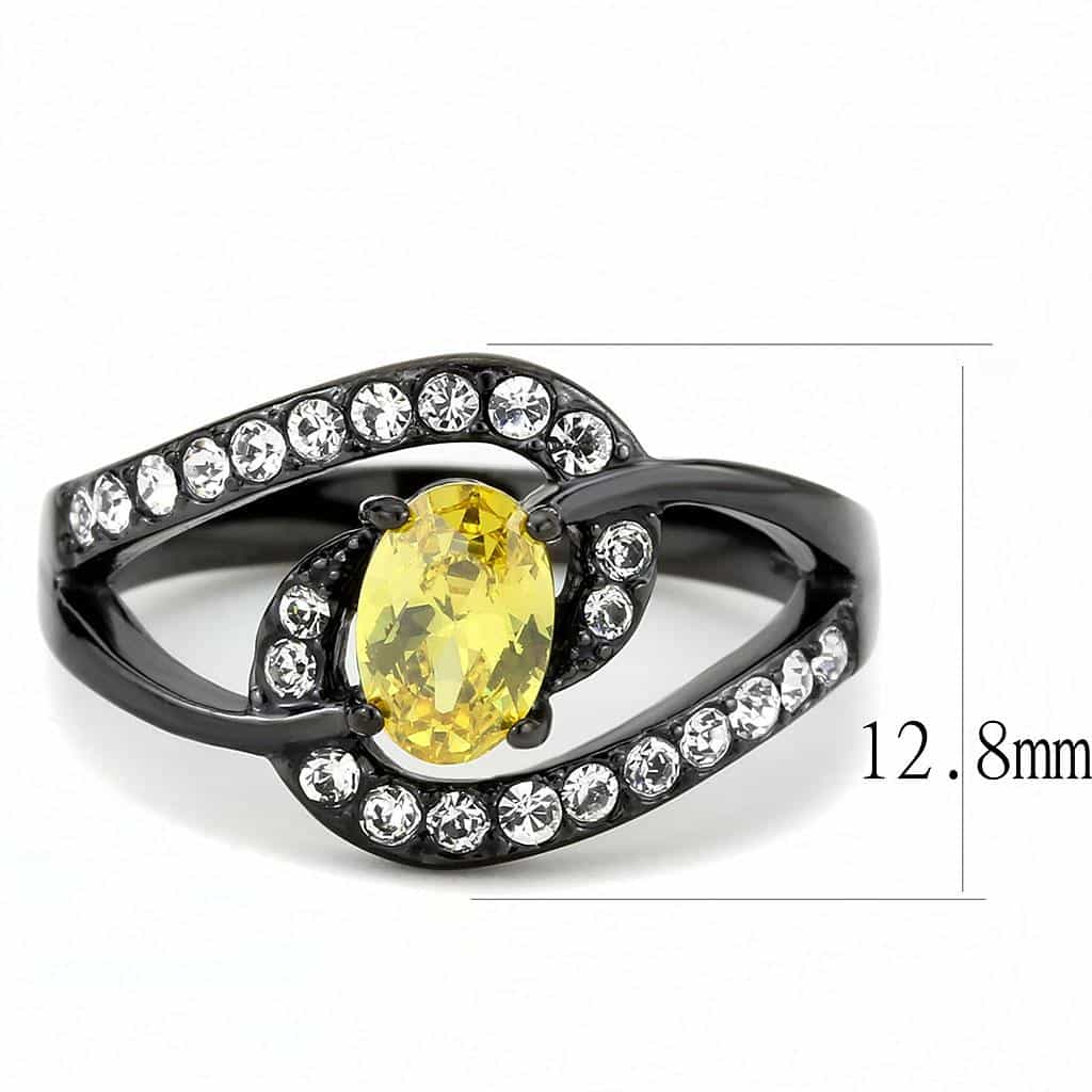 Stainless Steel Black IP Yellow Citrine Oval CZ Pave Swirl Ring view 4