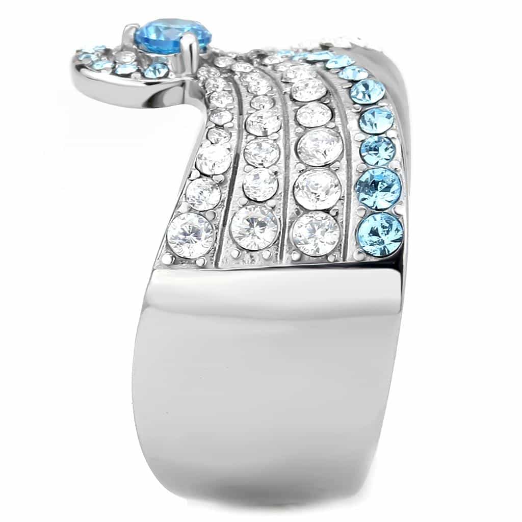 Stainless Steel Aquamarine CZ Round Pave Channel X Crossover Ring view 8
