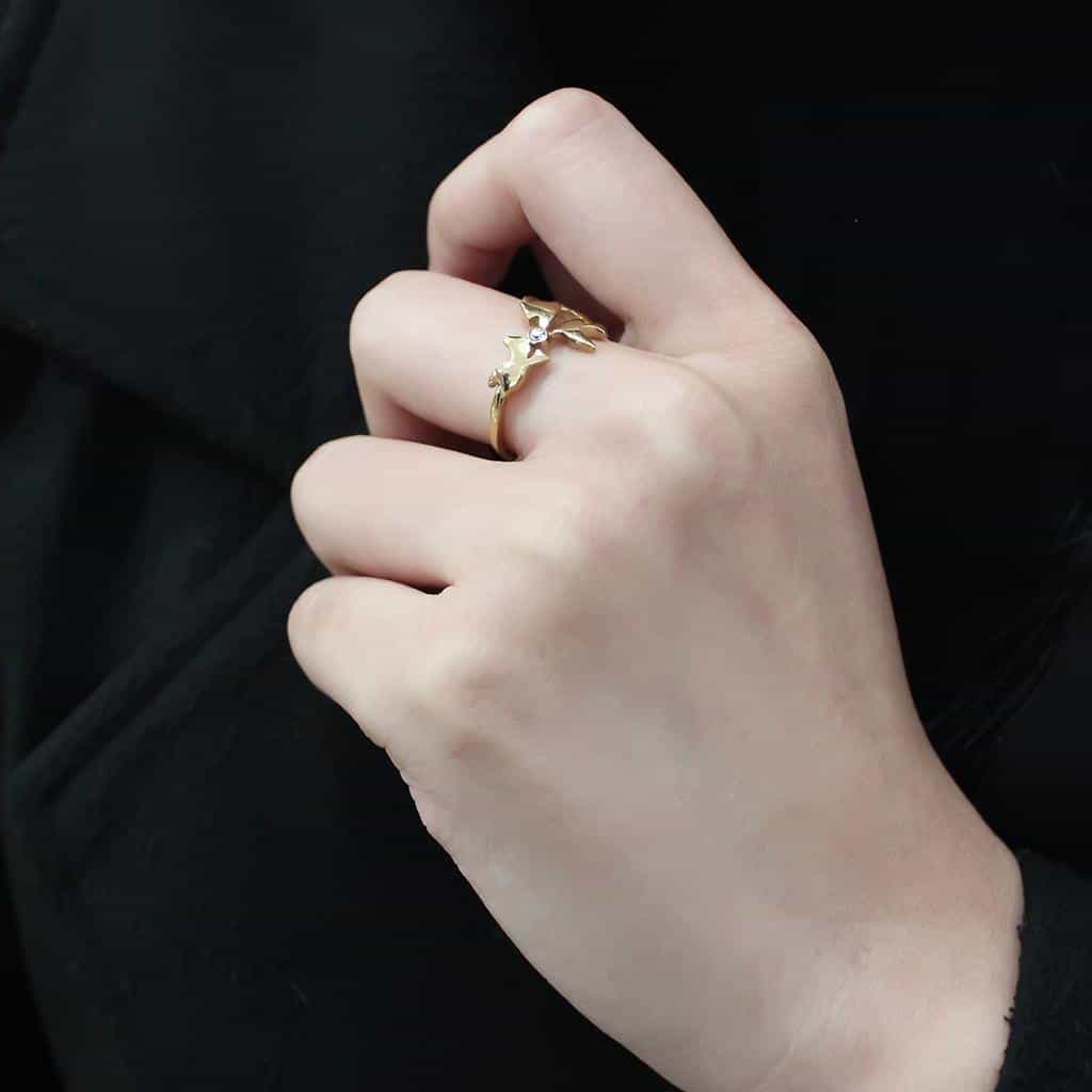Stainless Steel Gold IP CZ Bezel Bird Dove Open Cutout Ring view 12