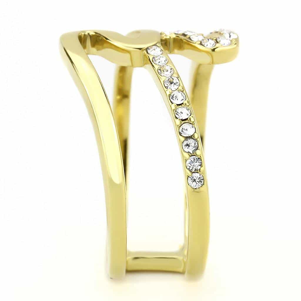 Stainless Steel Gold IP CZ Pave Double Loop Swirl Open Ring view 8