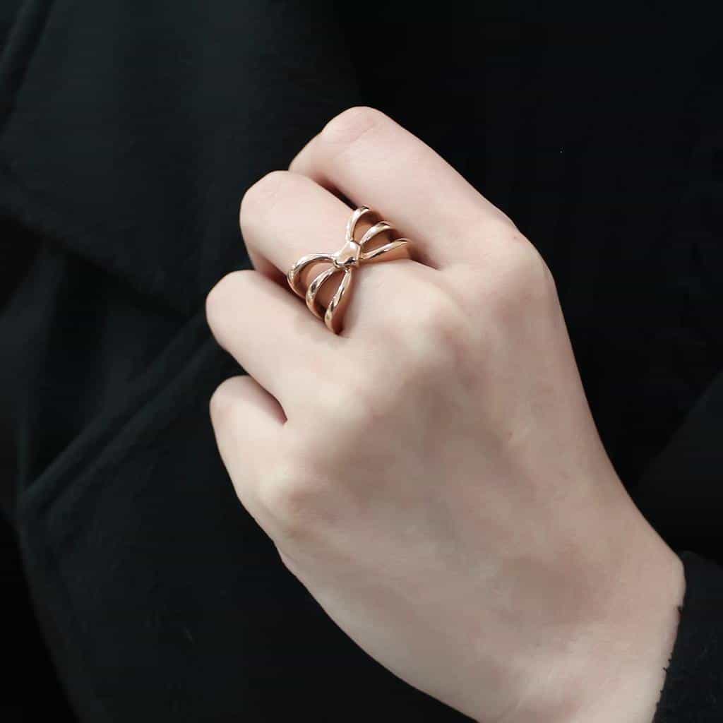 Stainless Steel Rose Gold IP Polished Bow Ribbon Open Ring view 10