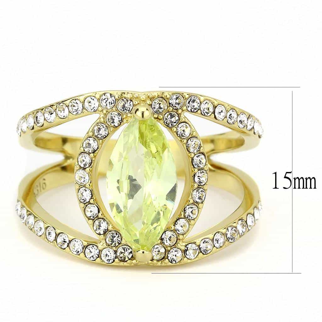 Stainless Steel Gold IP Apple Green CZ Marquise Pave Halo Ring view 4