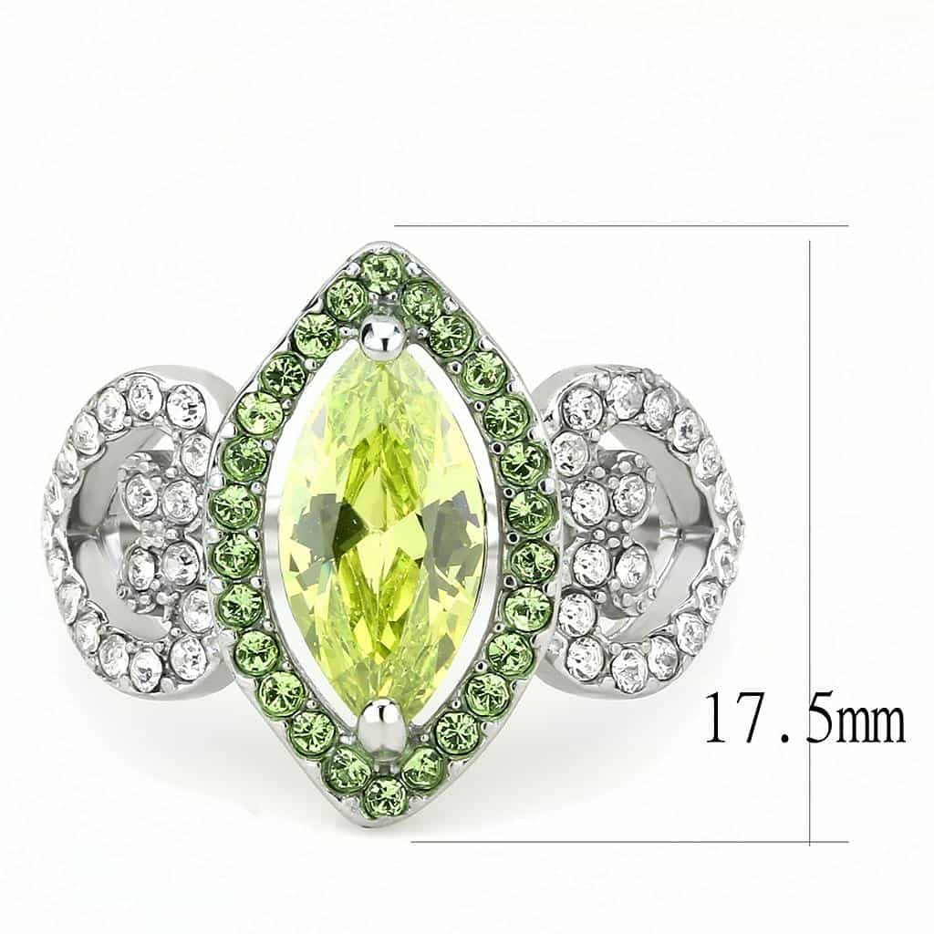 Stainless Steel Peridot Green CZ Marquise Pave Leaf Halo Ring view 4