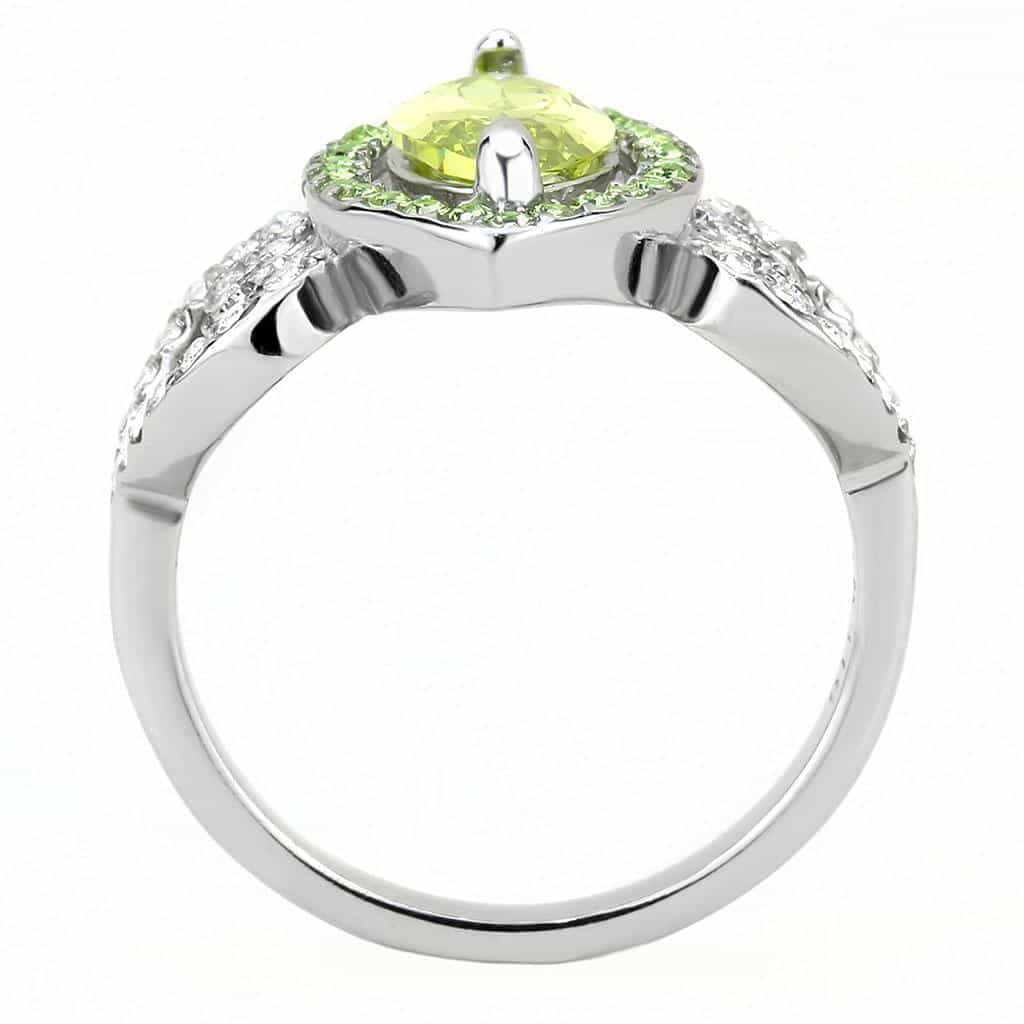 Stainless Steel Peridot Green CZ Marquise Pave Leaf Halo Ring view 6