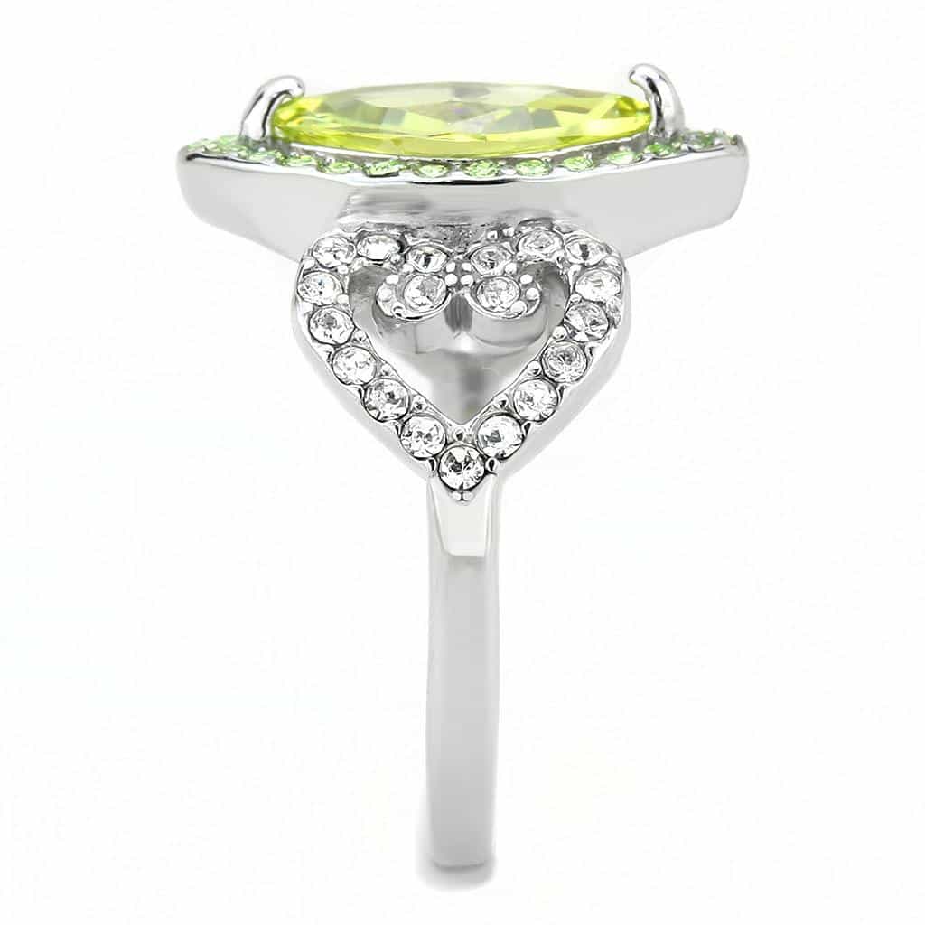 Stainless Steel Peridot Green CZ Marquise Pave Leaf Halo Ring view 8