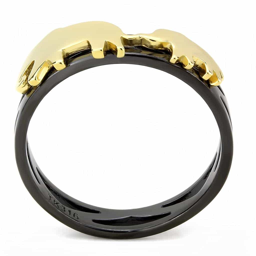 Stainless Steel Two-Tone Gold Black IP Elephant Cutout Open Ring view 6