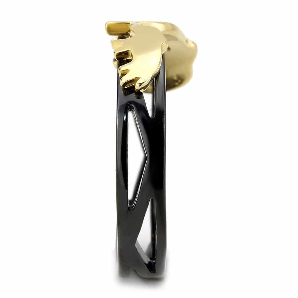 Stainless Steel Two-Tone Gold Black IP Elephant Cutout Open Ring view 8