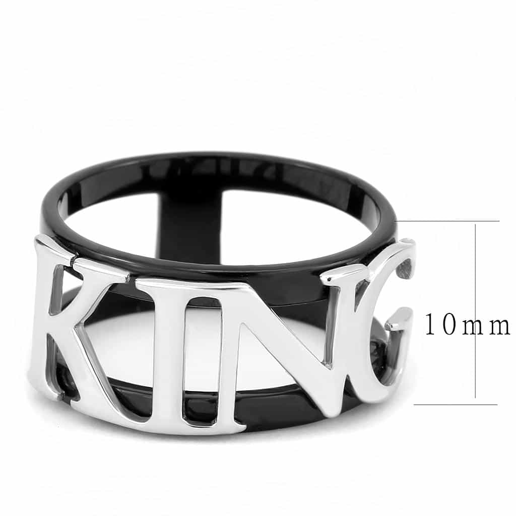 Stainless Steel Black IP Silver KING Letter Cutout Wide Band Ring view 4