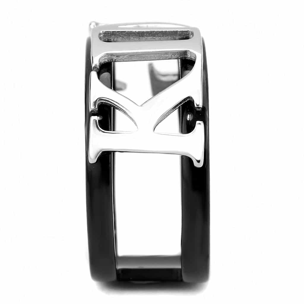 Stainless Steel Black IP Silver KING Letter Cutout Wide Band Ring view 8