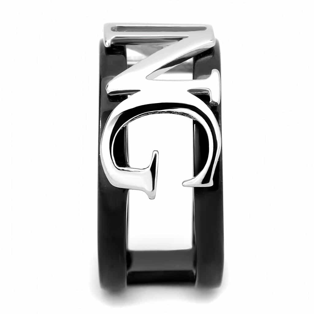 Stainless Steel Black IP Silver KING Letter Cutout Wide Band Ring view 10
