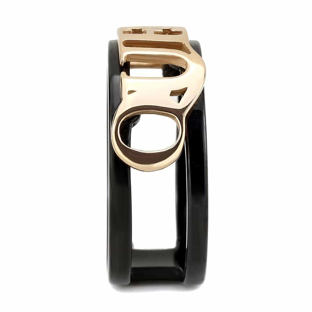 Stainless Steel Rose Gold IP Black IP QUEEN Letter Cutout Ring view 8