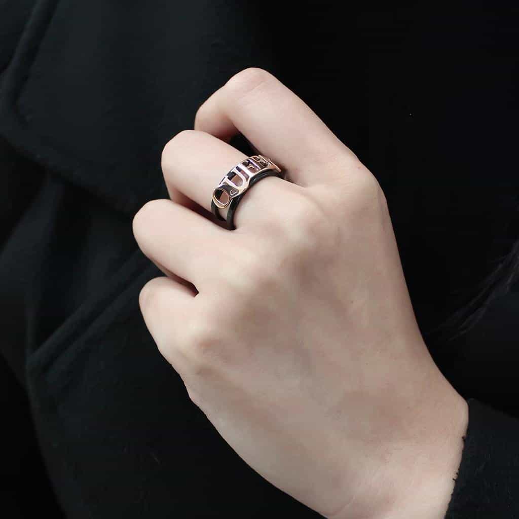 Stainless Steel Rose Gold IP Black IP QUEEN Letter Cutout Ring view 12