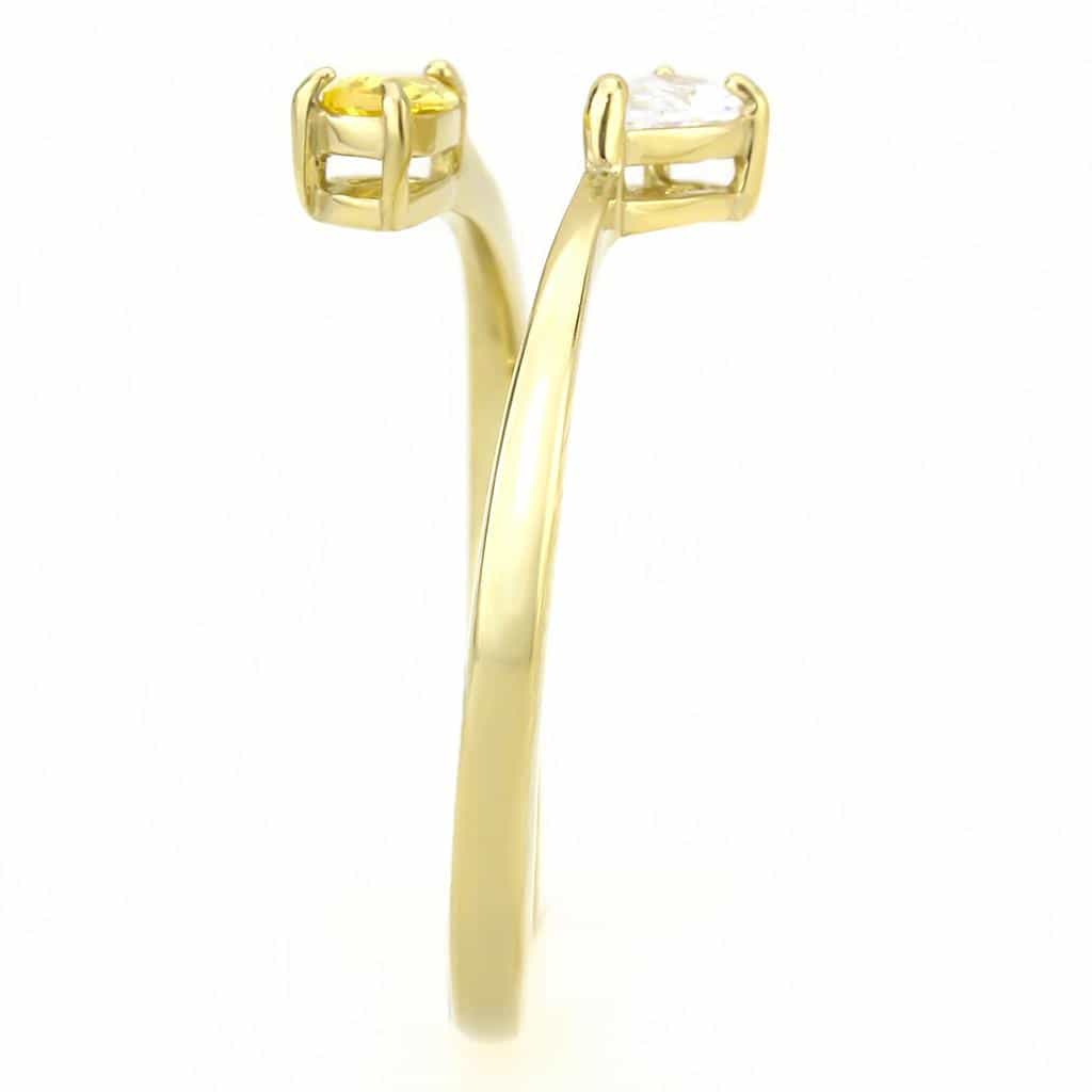 Stainless Steel Gold IP Yellow Citrine Pear CZ Heart Open Ring view 8