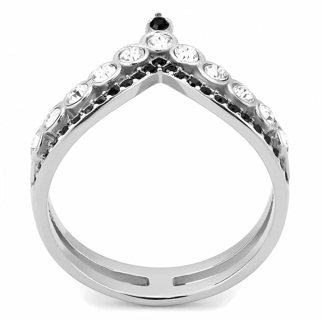 Stainless Steel Silver Black CZ Bezel Channel Crown Tiara Ring view 6