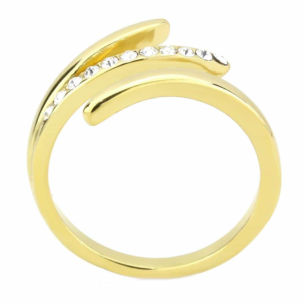 Stainless Steel Gold IP CZ Pave Leaf Bypass Ring view 6