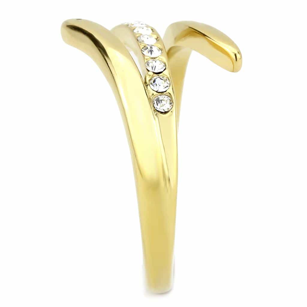 Stainless Steel Gold IP CZ Pave Leaf Bypass Ring view 10