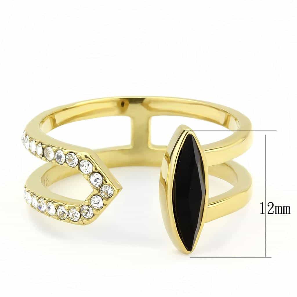 Stainless Steel Gold IP Black Onyx Marquise CZ Pave Swirl Ring view 4