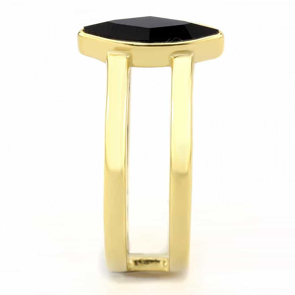 Stainless Steel Gold IP Black Onyx Marquise CZ Pave Swirl Ring view 8