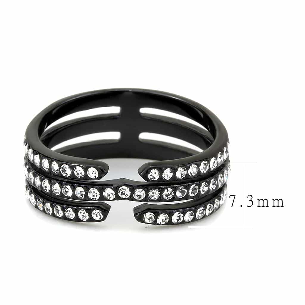 Stainless Steel Black IP CZ Pave Triple Row Spiral Wide Band Ring view 4